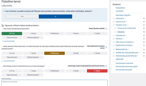 Joonis 2. Hindamisküsimustiku täitmine (kuvatõmmis STAR-i testkeskkonnast) 