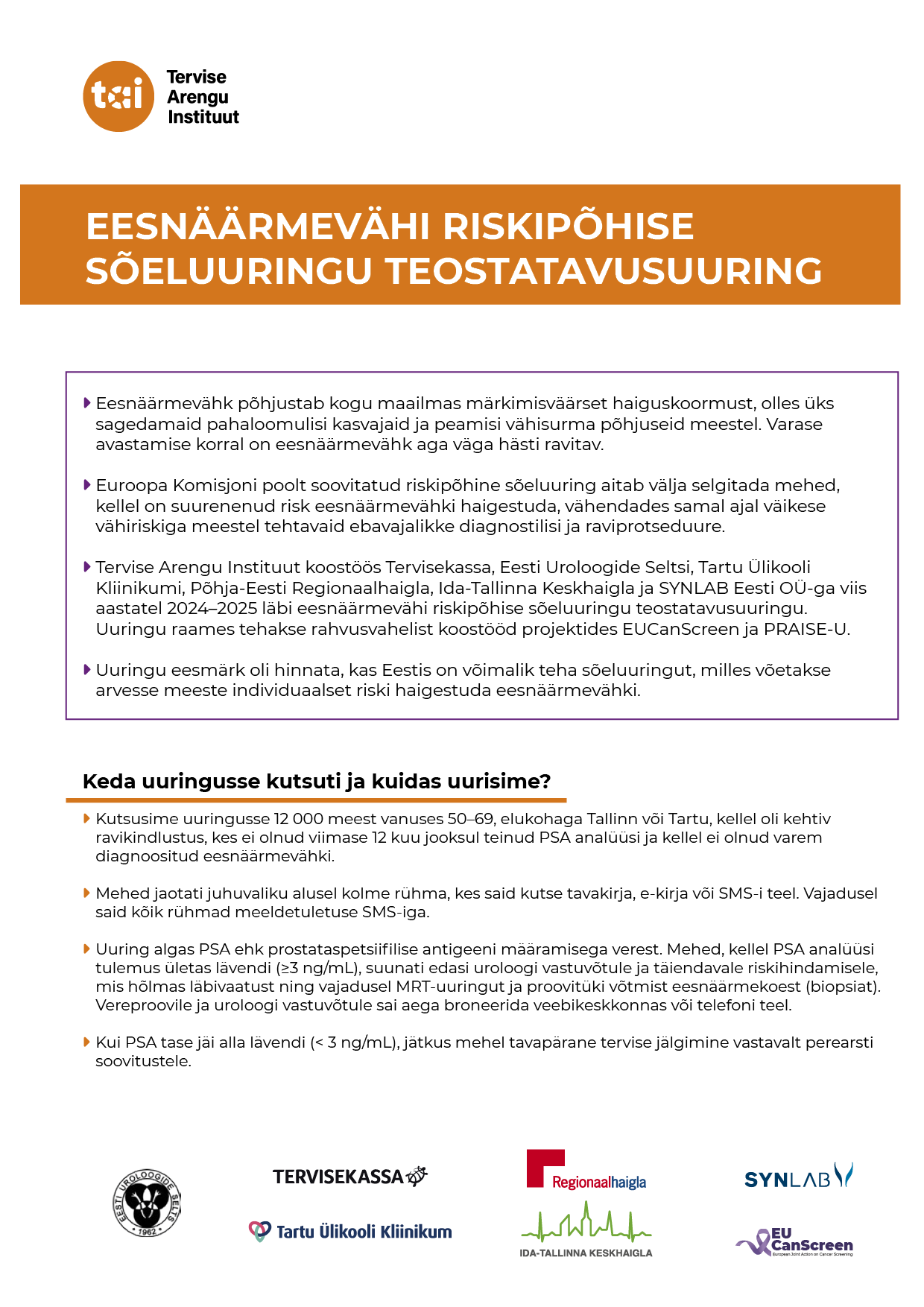 Eesnäärmevähi riskipõhise sõeluuringu teostatavusuuring