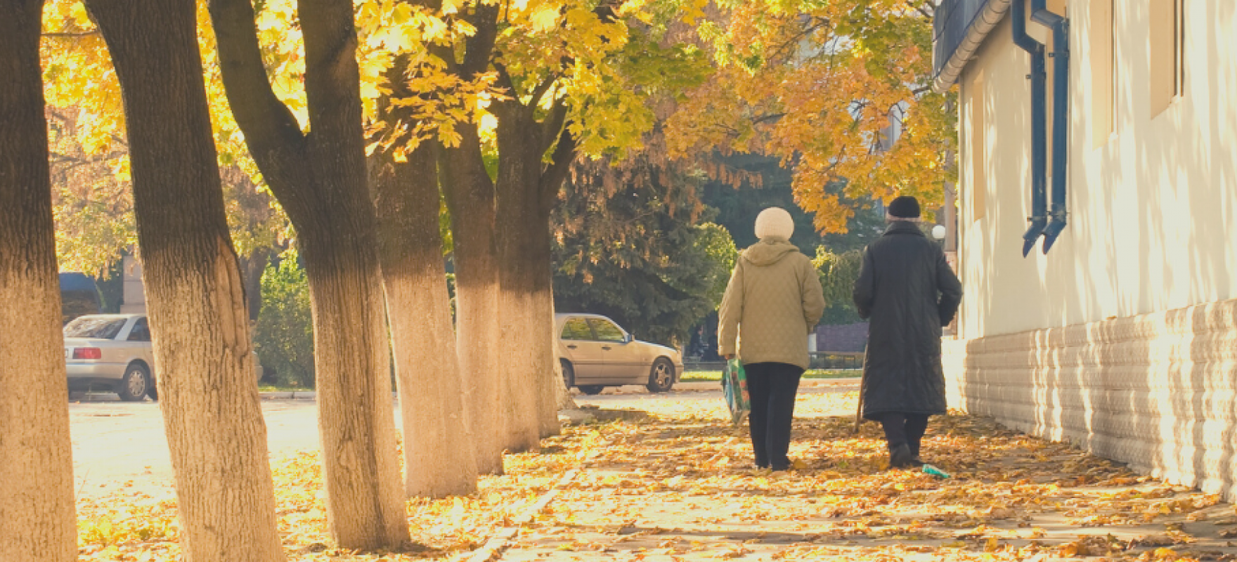 Kaks vanemat inimest jalutavad kõnniteel