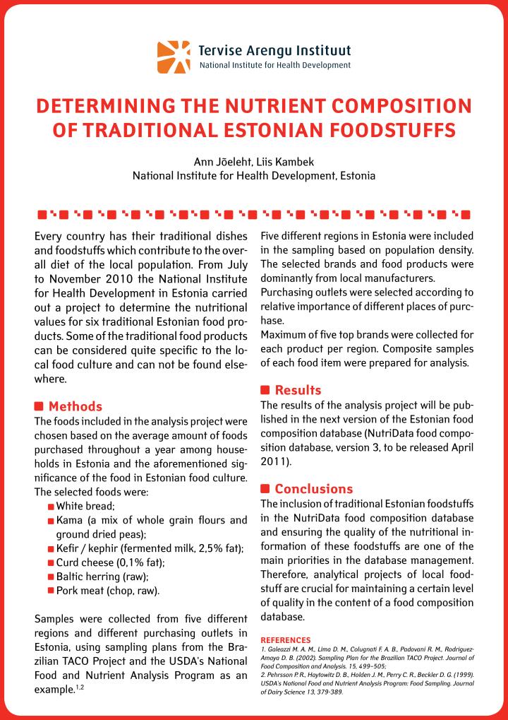 Determining the nutrient composition of traditional Estonian foodstuffs