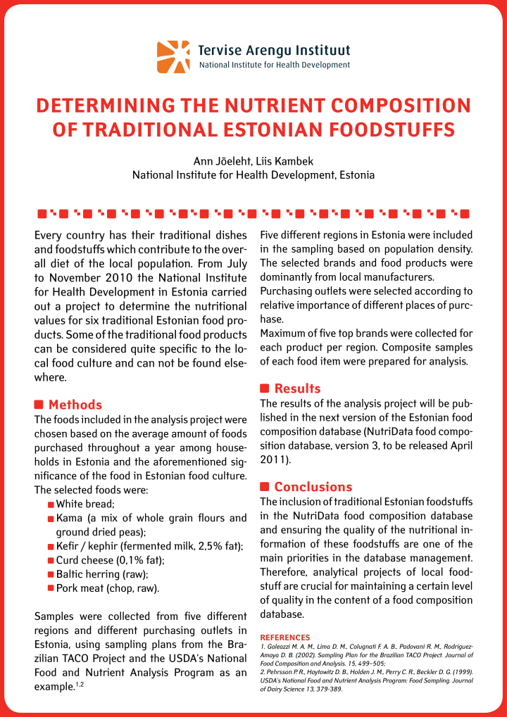 Determining the nutrient composition of traditional Estonian foodstuffs