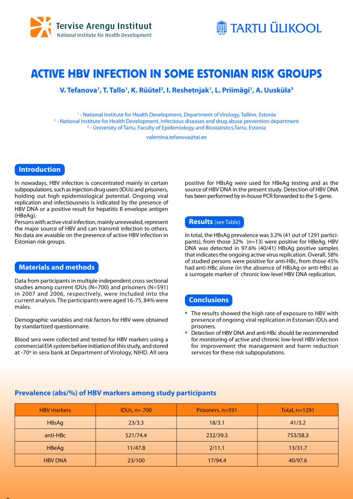 Active HBV infection in some Estonian risk groups