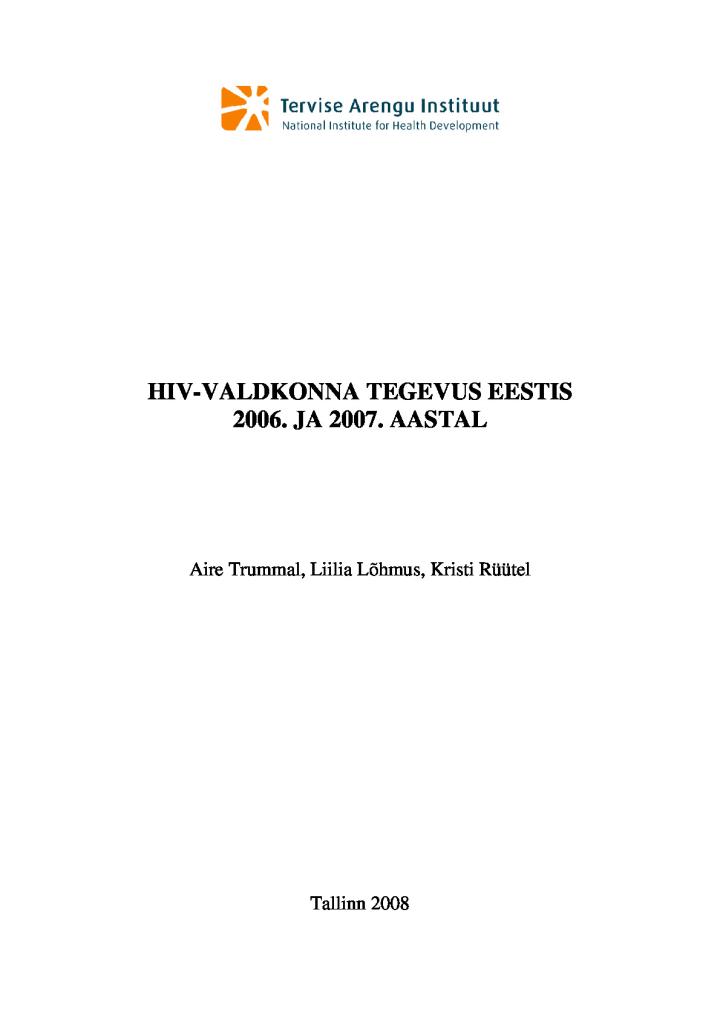 HIV-valdkonna tegevused Eestis 2006.  ja 2007.  aastal