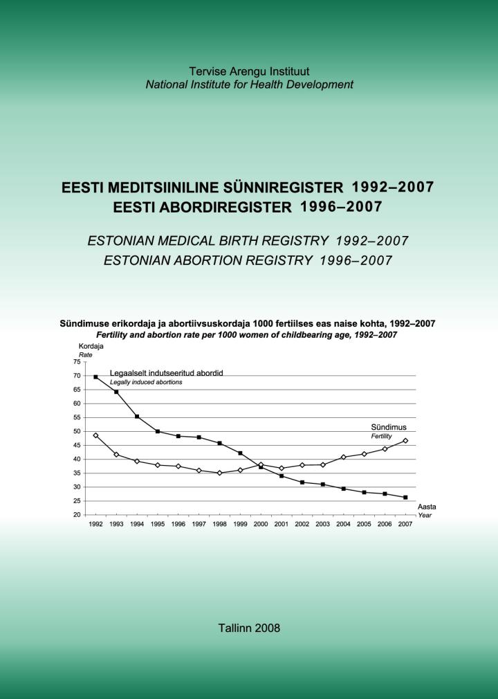 Eesti Meditsiiniline Sünniregister 1992–2007. Eesti Abordiregister 1996–2007. Estonian Medical Birth Registry 1992–2007. Estonian Abortion Registry 1996–2007 