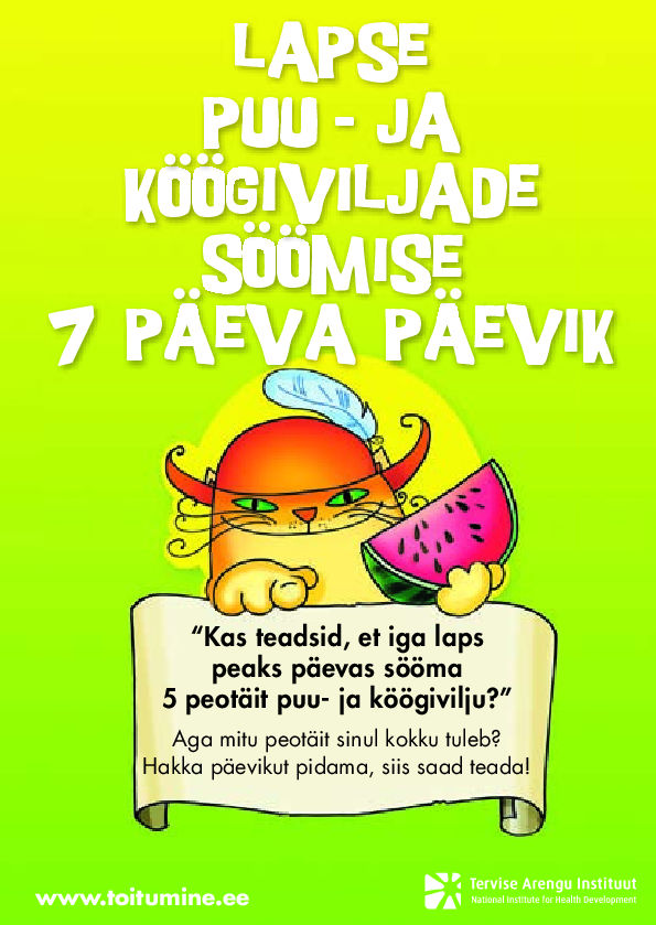 Lapse puu- ja köögiviljade söömise 7 päeva päevik