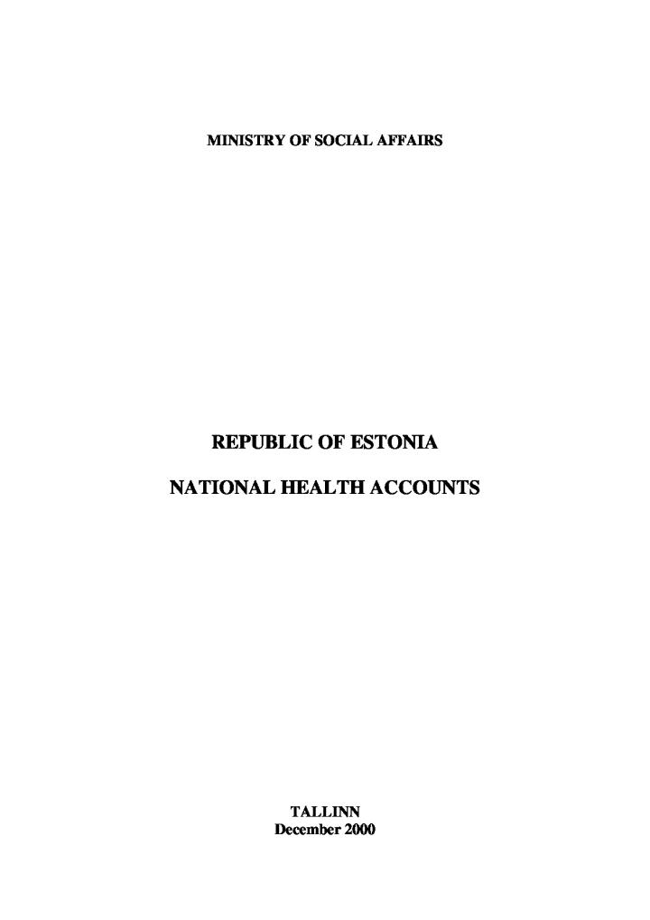 Republic of Estonia National Health Accounts