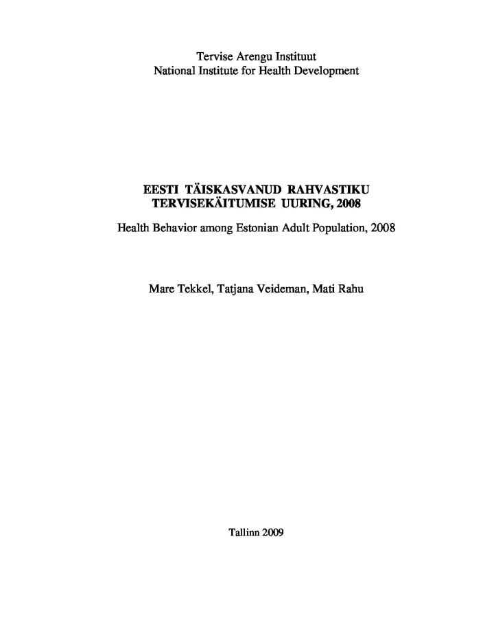 Eesti täiskasvanud rahvastiku tervisekäitumise uuring, 2008