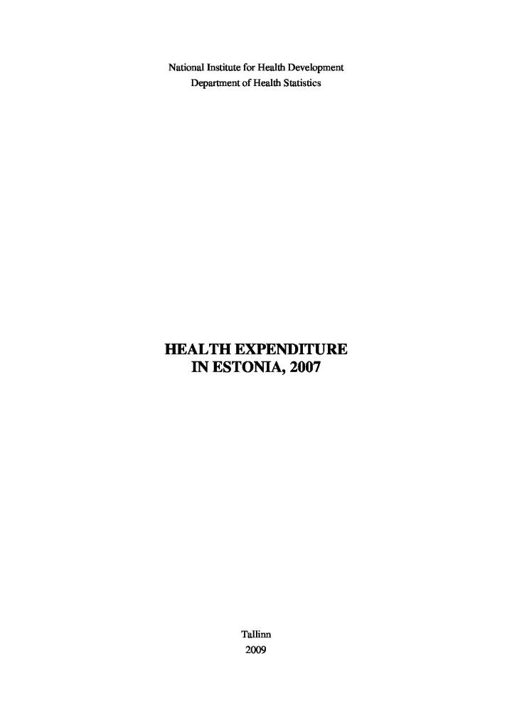 Health Expenditure in Estonia, 2007