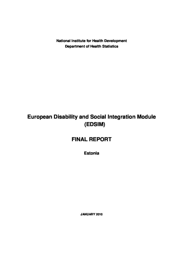 European Disability and Social Integration Module (EDSIM). Final report 
