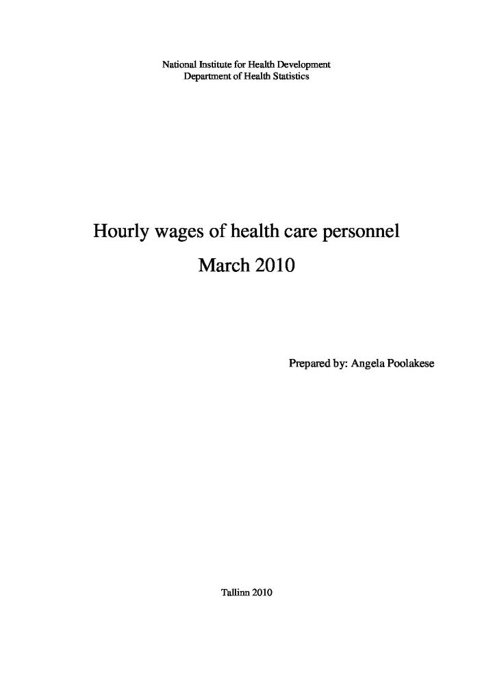 Hourly wages of health care personnel, March 2010