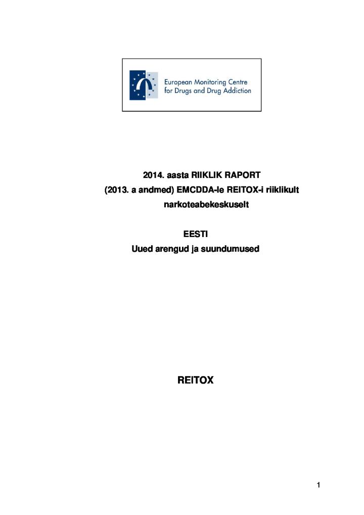 Raport narkoolukorrast Eestis 2014. aastal (2013. a andmete põhjal) 
