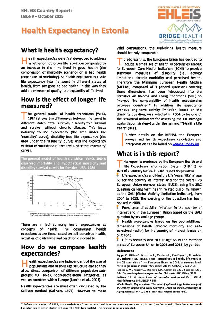 Health Expectancy in Estonia (Issue 9, Oct 2015) 