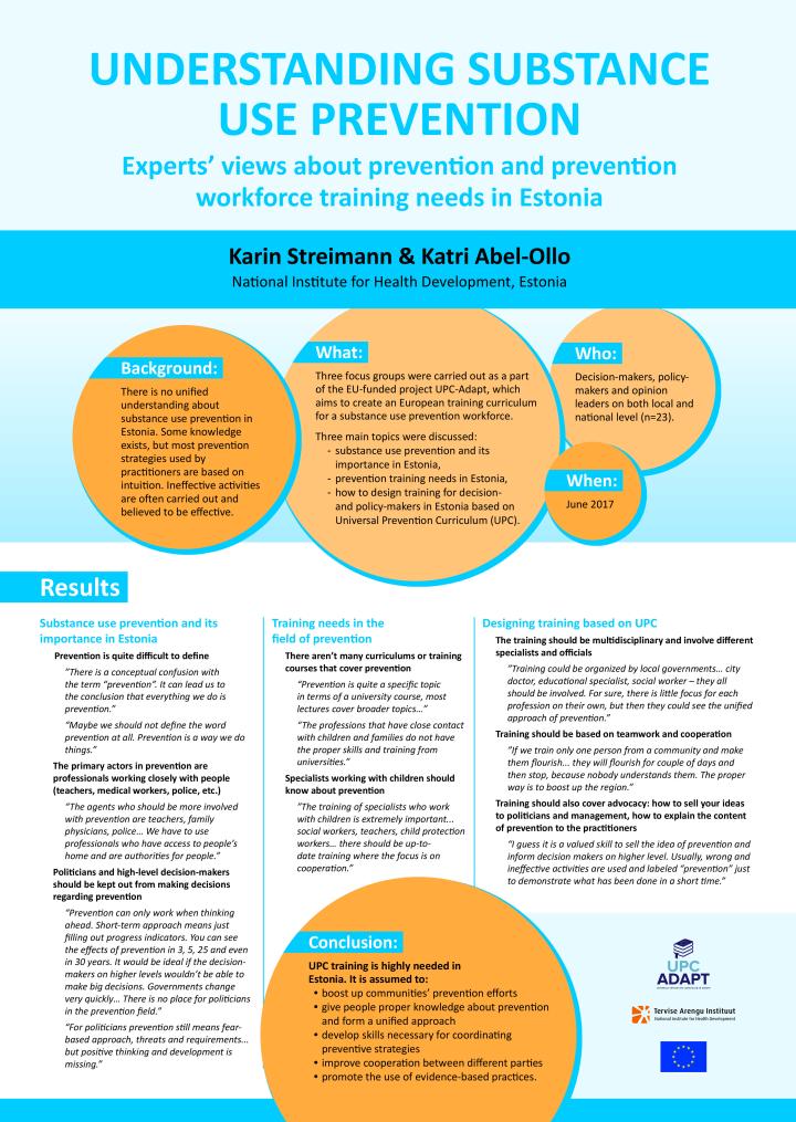  Understanding substance use prevention.  Experts’ views about prevention and prevention workforce training needs in Estonia