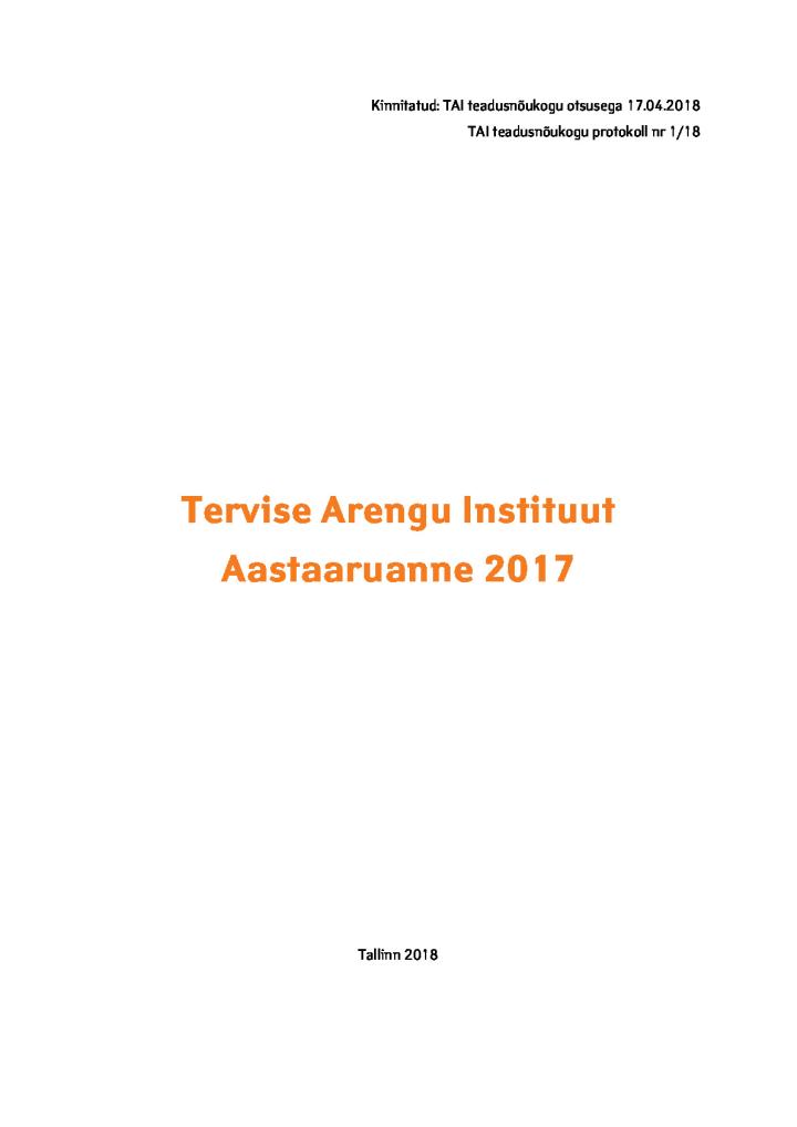 Tervise Arengu Instituudi aastaaruanne 2017