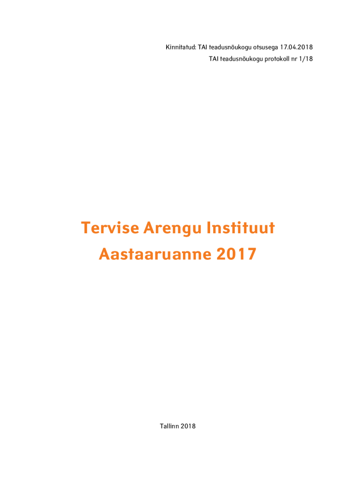 Tervise Arengu Instituudi aastaaruanne 2017