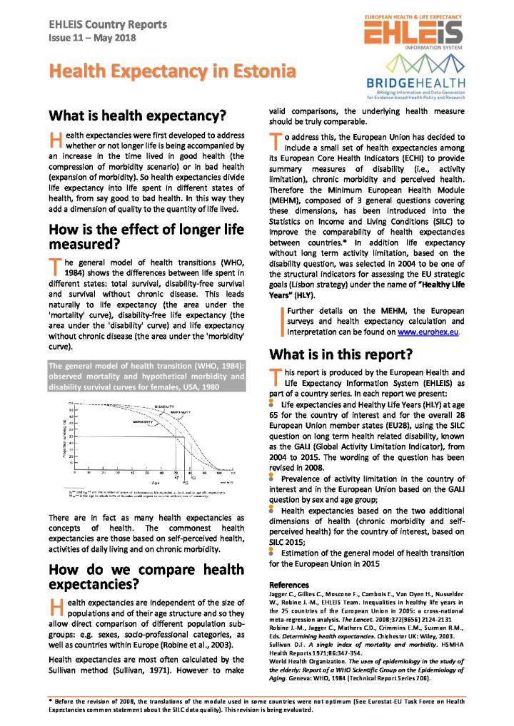 Health Expectancy in Estonia (Issue 11, May 2018)