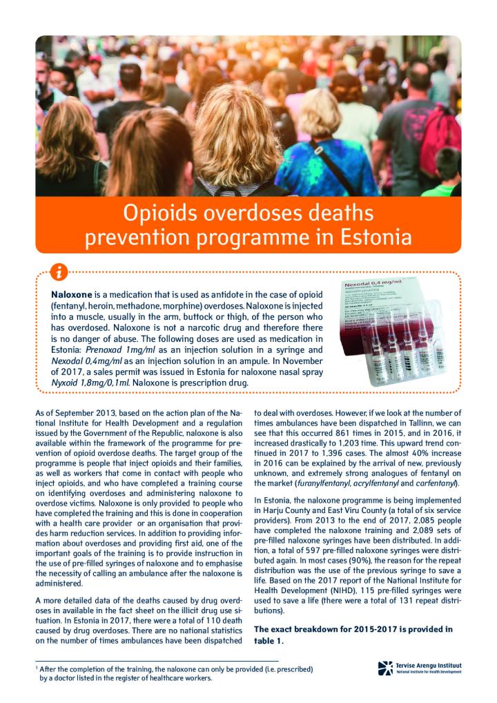 Opioids overdoses deaths prevention programme in Estonia
