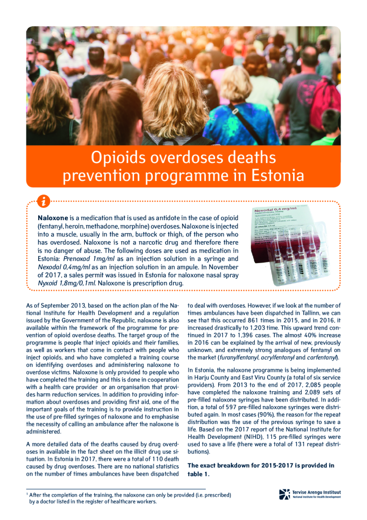 Opioids overdoses deaths prevention programme in Estonia