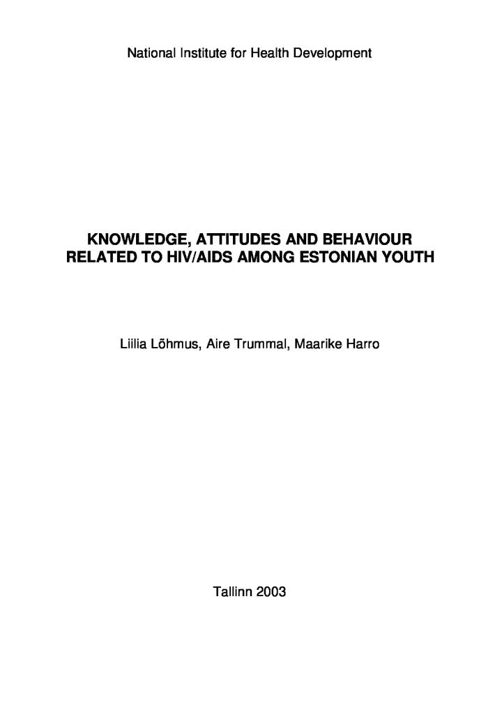 Knowledge, Attitudes and Behaviour Related to HIV/AIDS Among Estonian Youth
